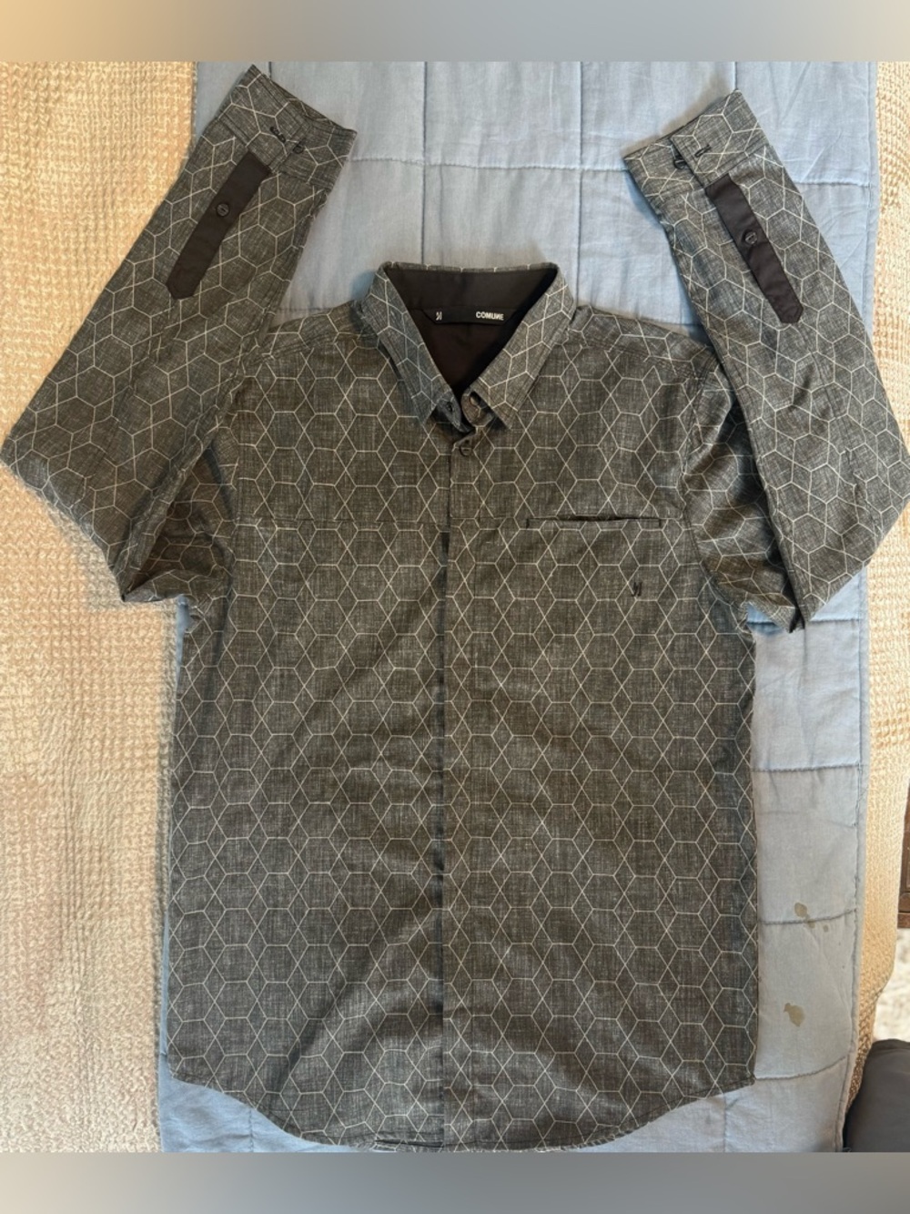 COMUNE Geometric Button Up Shirt Gray Modern Streetwear Mens M